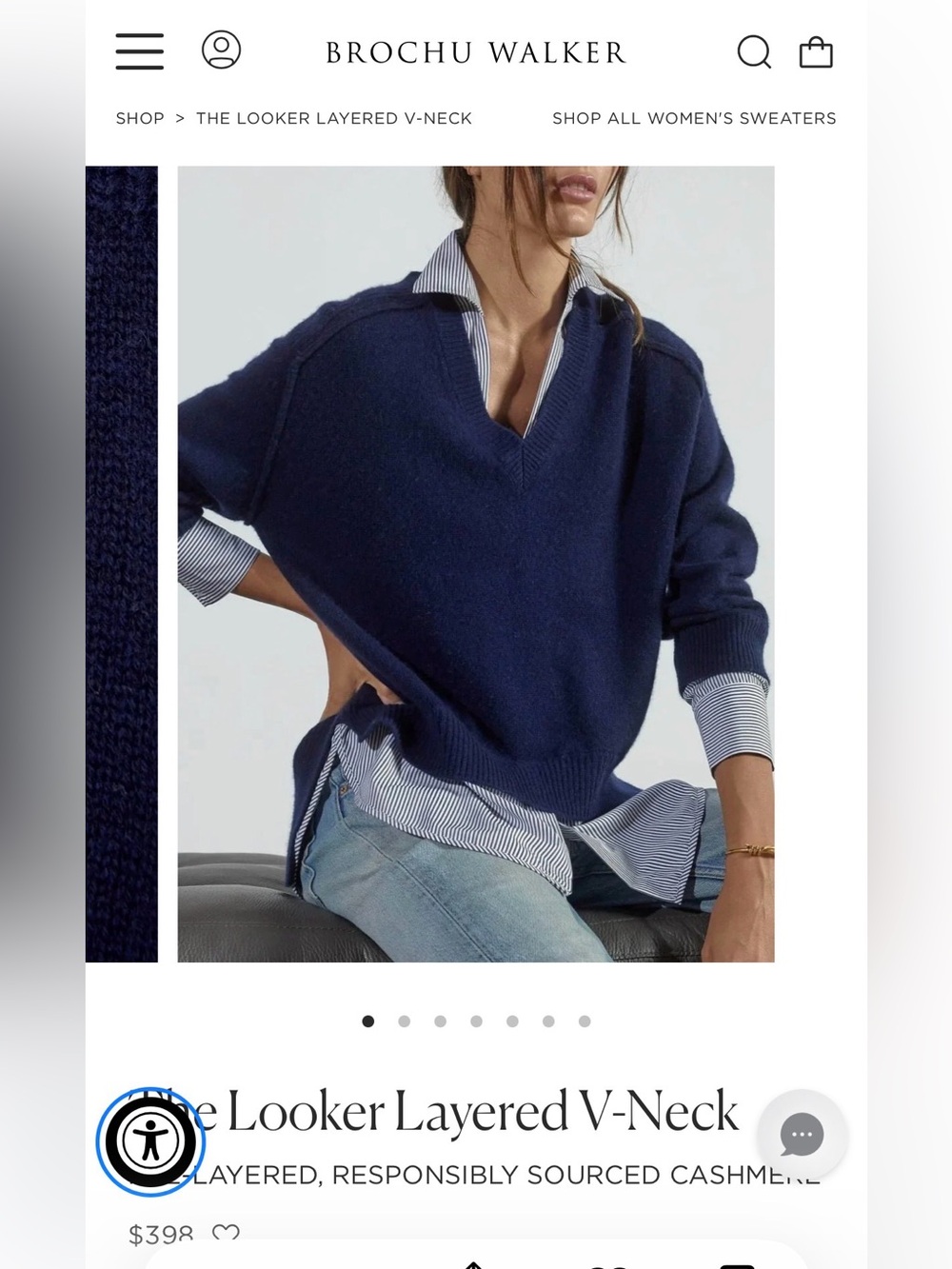 Brochu Walker Navy The Looker Layered V-Neck Cashmere Blend Sweater Size Small